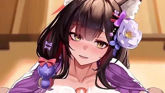 BLUE ARCHIVE XXX - Wakamo Kitsune Handjob & Beach Doggy Style (2D Animation)