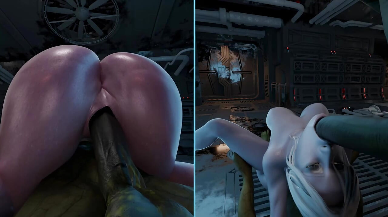 Lara i Tifa puše kurac ogre dok ih jebu u pičku i guzu u isto vrijeme. Čudovišna zabava 3D hentai igra