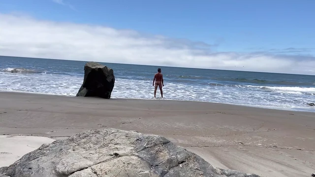 Nude rocky beach swim ocean