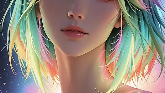 Kosmisches Neon-schönheitsbildnis mit lichtigen Augen, traumhafter fantasie, ai kunst-diashow