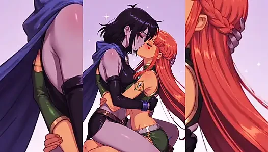 AI Toon лесбиянки супер шлюшки - поцелуи с поцелуями языка, групповой софткор