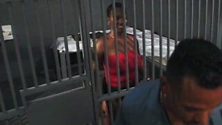 Black girl puts shaving cream on her pussy in the jail cell