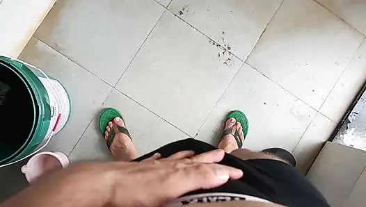 Indian Boy Peeing in Bathroom and Masturbation Pink Cock