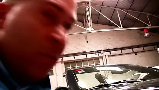Two gorgeous babes get fucked by an auto mechanic