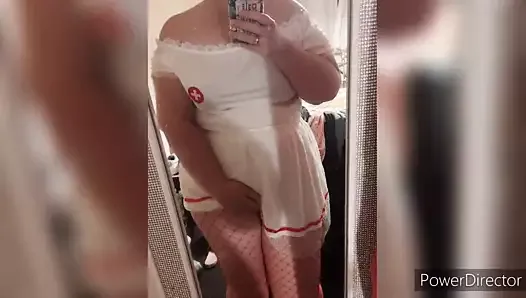 Chubby girl in nurse outfit