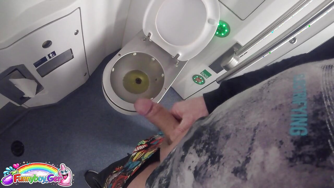 I peed in the toilet on the moving train and then jerked off my thick cock in sexy underwear. I was about to come, but then....