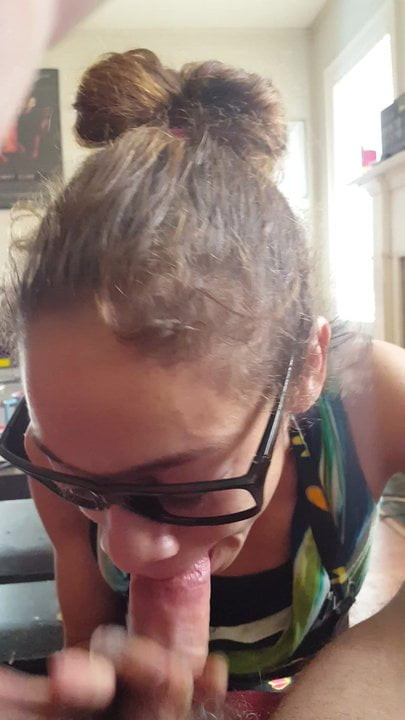 Still more cute nerd girl giving head