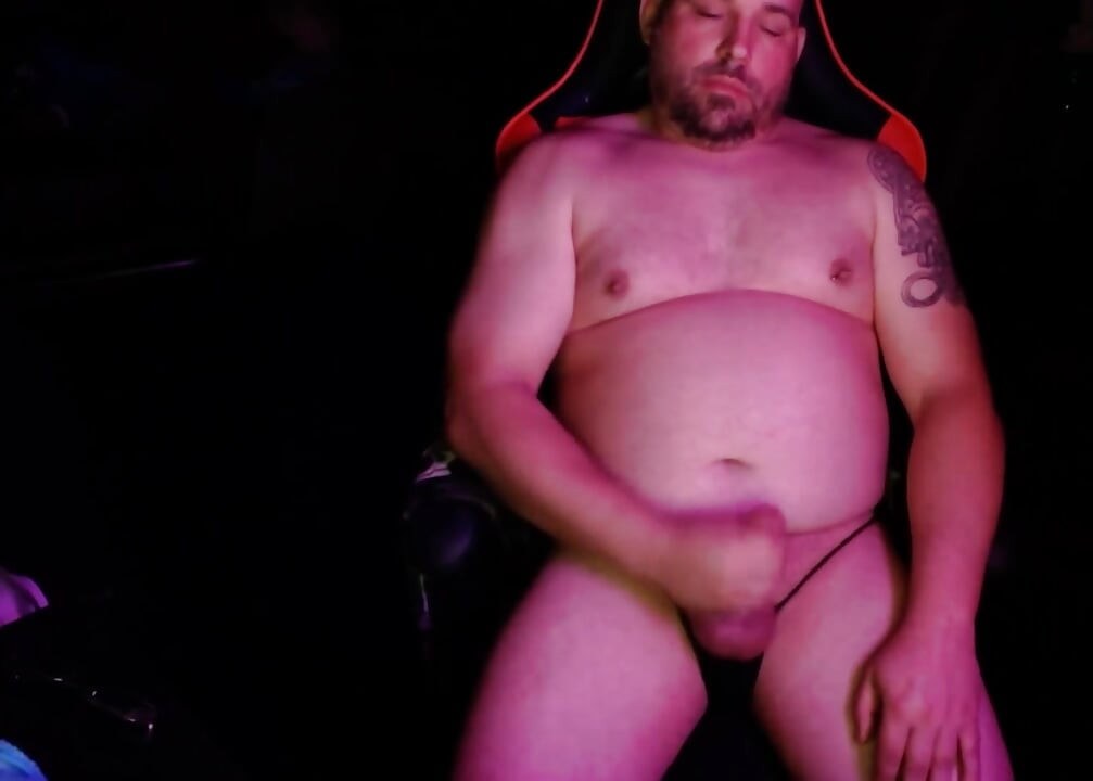 Step dad strokes his thick cock