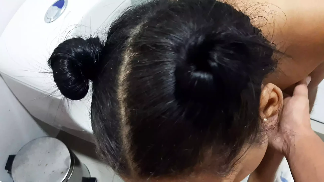 My horny cousin enters the shower to suck my cock.
