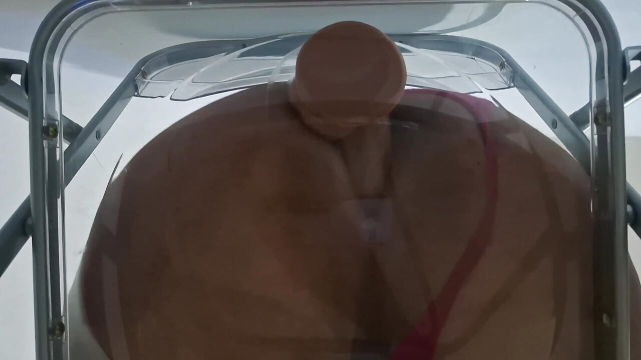 Trans Fat Ass Gwen Facesitting and Anal Fucked with Creampie through Clear Chair for the First Time.