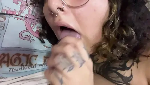 I cum in my stepsister's bitch's mouth and the very dirty one eats my cum