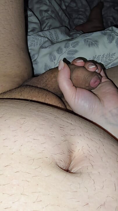 Step mom holds step son big dick in her hand and play without shame