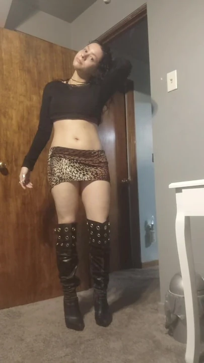 I have no underwear on underneath this short skirt.