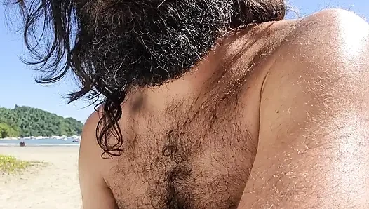Furry showing off on the beach, naughty bear