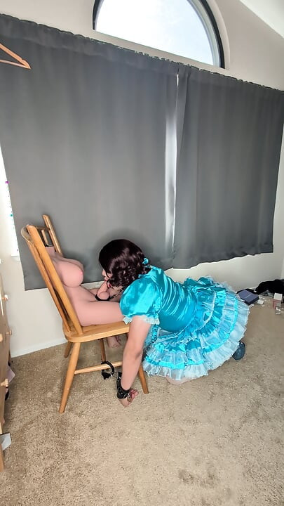 Sissy Maid Gets Her Collar Locked to Her Doll's Cock!