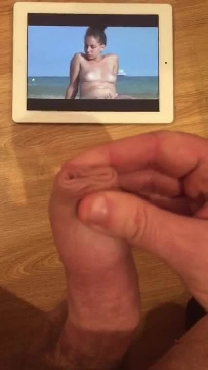 Making my bent uncut cock cum over beach girls