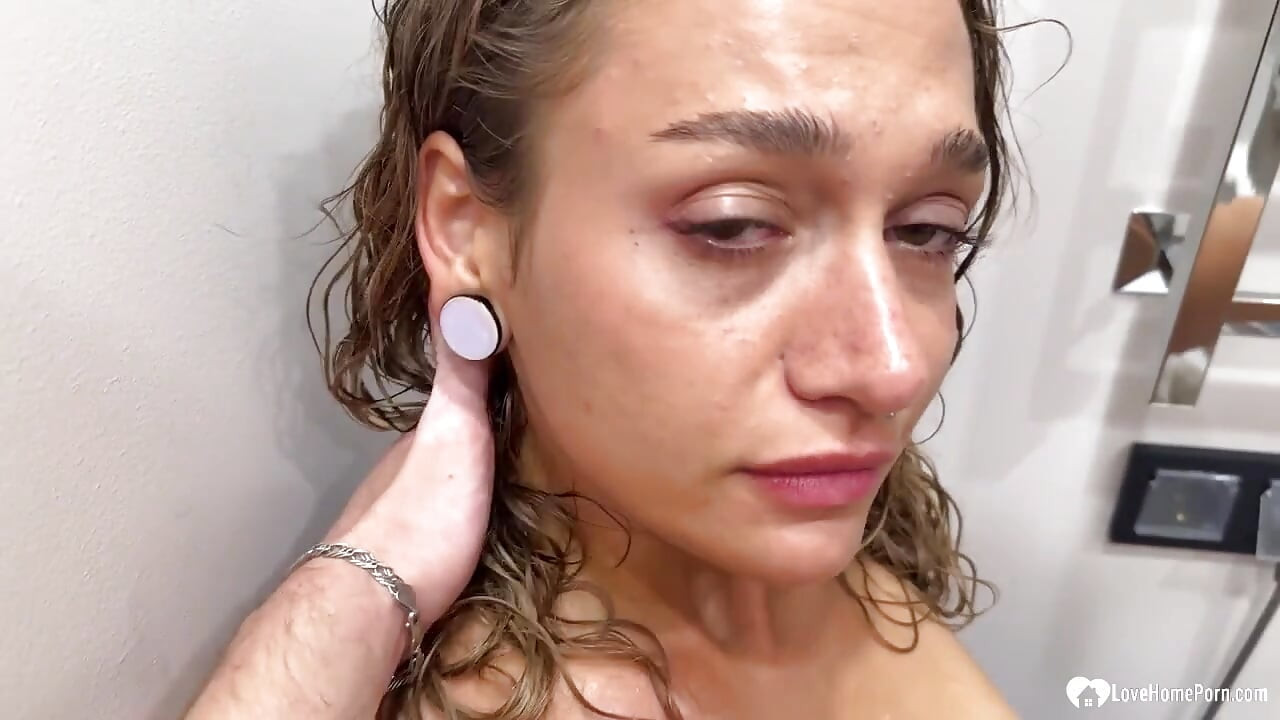 Wet Curly Girl Hard Fucked in Bathroom on Washing Machine