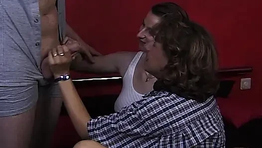 Mature Brunette Joins Young Couple for Wild Threesome Fuck