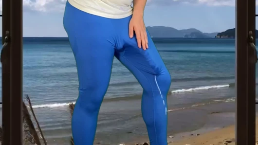 Massive cock cum in tight pants