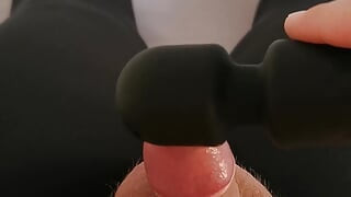 Fat guy makes himself cum with a vibrator in black Adidas leggings