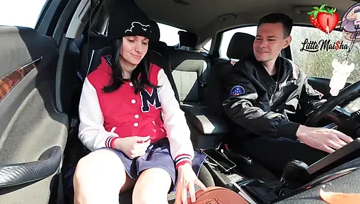 Tight and skinny black-haired basketball player gets fucked hard in a stranger's car