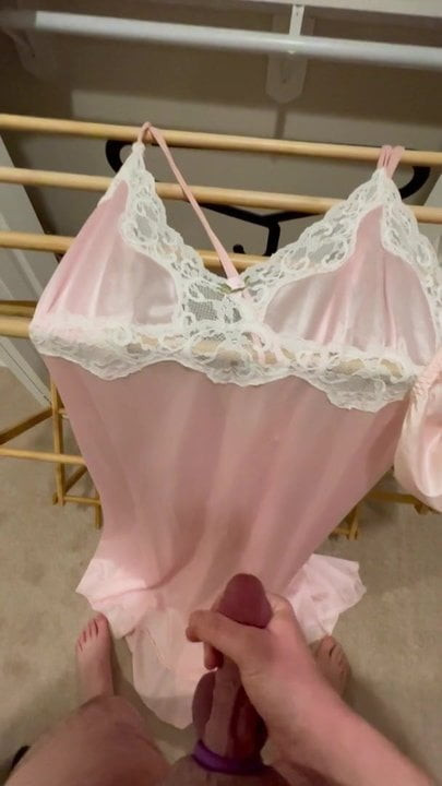 Cumming on a lovely gown