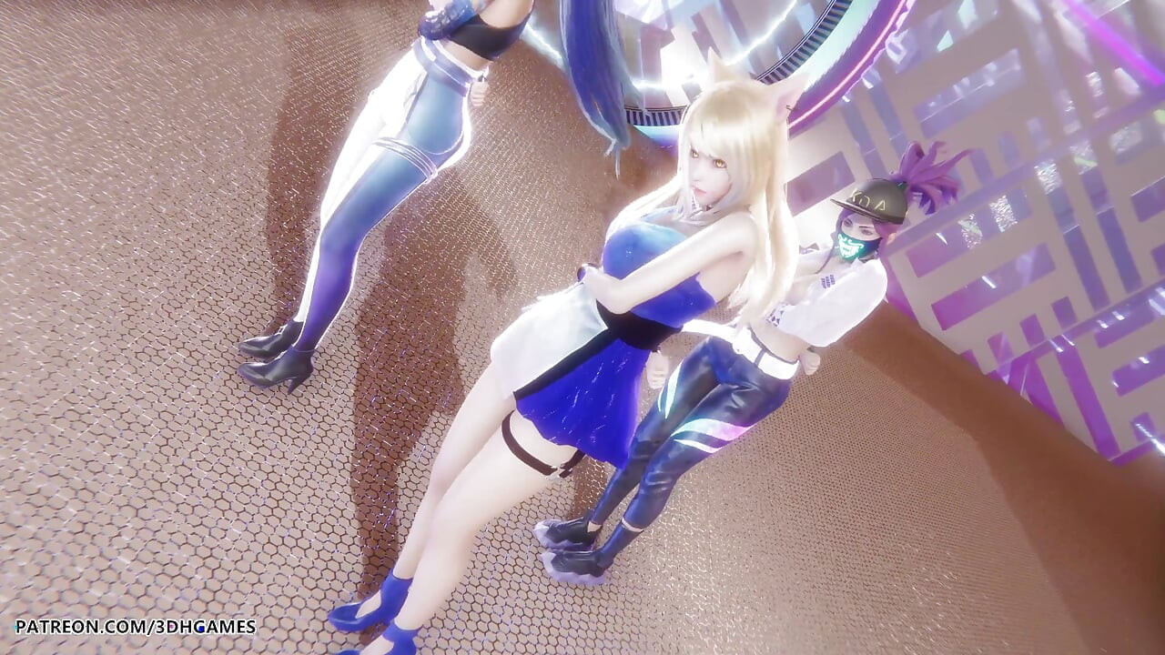 Mmd Kpop Demon Hunters - Huntrx - Golden Ahri Akali Kaisa Sexy Striptease League of Legends Hentai Sem censura 4K 60fps