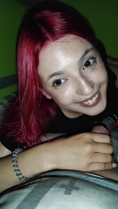 Super blowjob and fuck from a skinny redhead teen at night