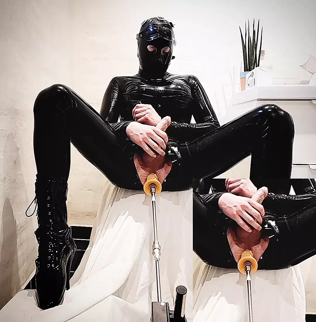 Fucking Machine, Cumming, Latex Bodysuit Solo