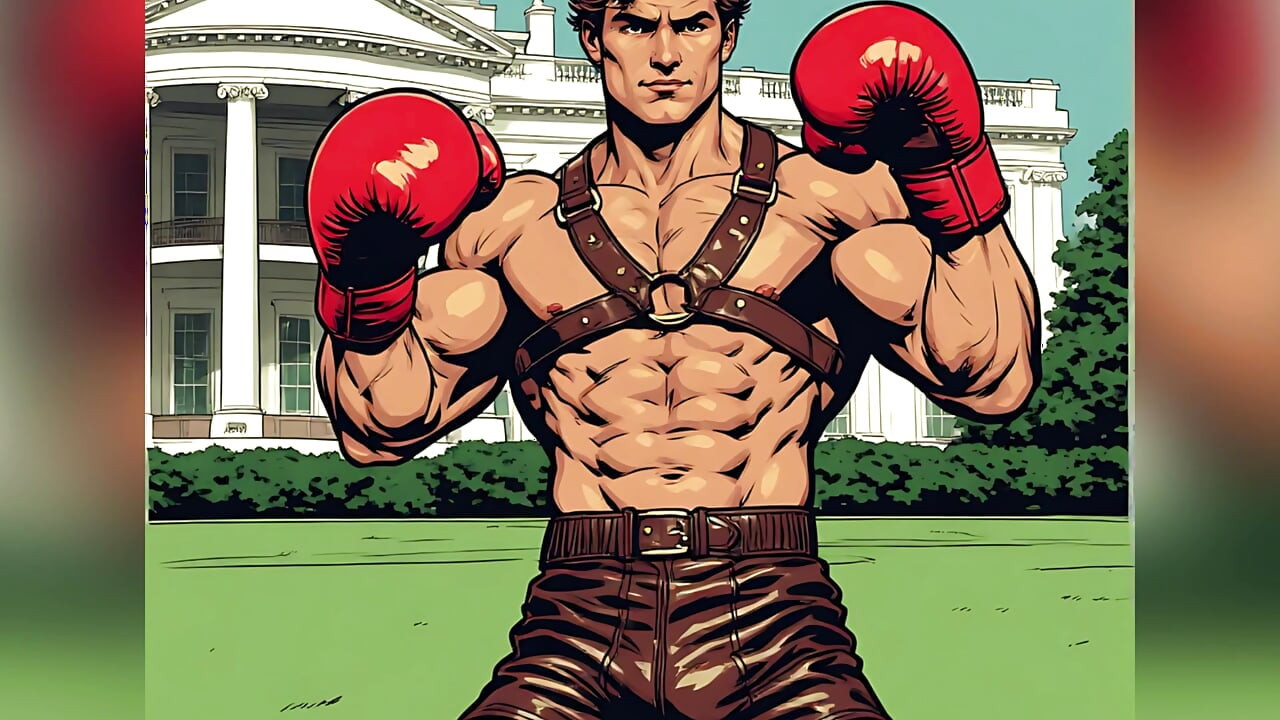 White House Lawn Fighter Bulge Comic Style Art