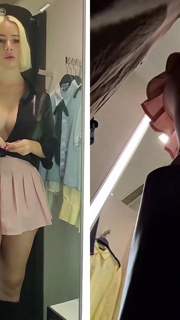 Jaw-dropping moment from "I really want to fuck, will you fuck me in the fitting room? Young blonde shows big tits in the"