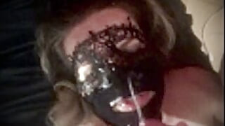 Long cumshot on wife milf face