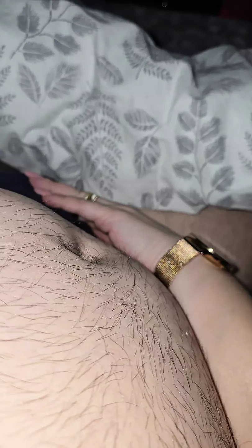 Step mom hand trying to pull out step son dick from his panties