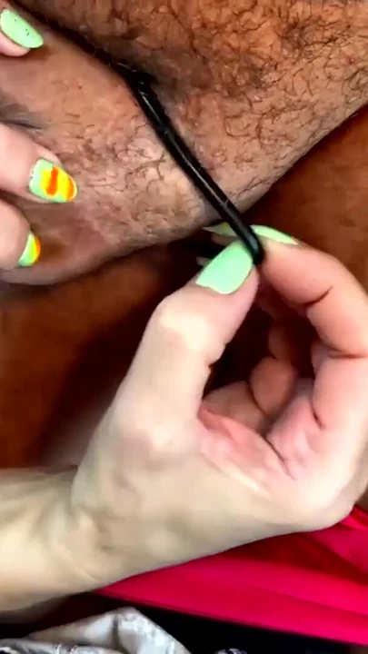 Epic moment from "Axell Fox handjob his beloved cock. Removes erection rings. French bitch plays with foreskin and big"