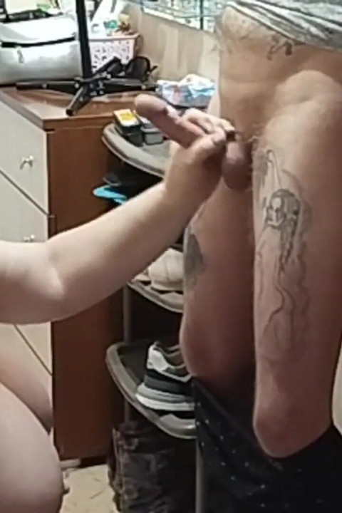 Hot MILF with Big Tits Instead of Tip Jerks off and Sucks My Dick Close up