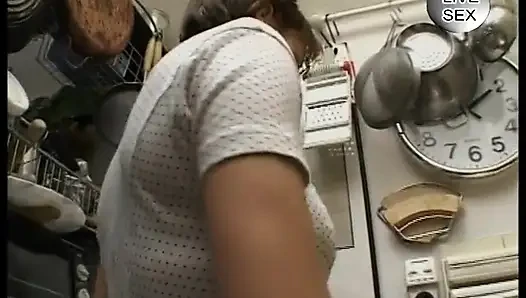 Busty brunette masturbating before handjob and doggystyle