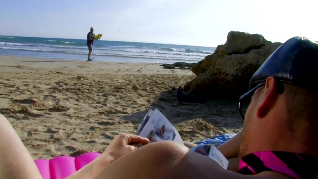 Young girl sunbathing on the beach, picked up and fucked by two men