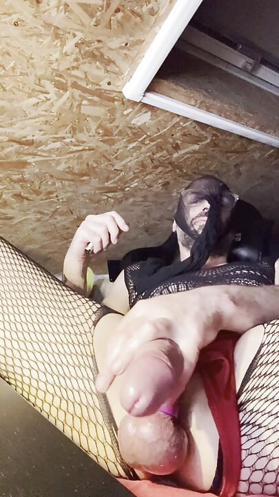 NYLON BALACLAVA AND FISHNET JUMPSUIT AND THONG