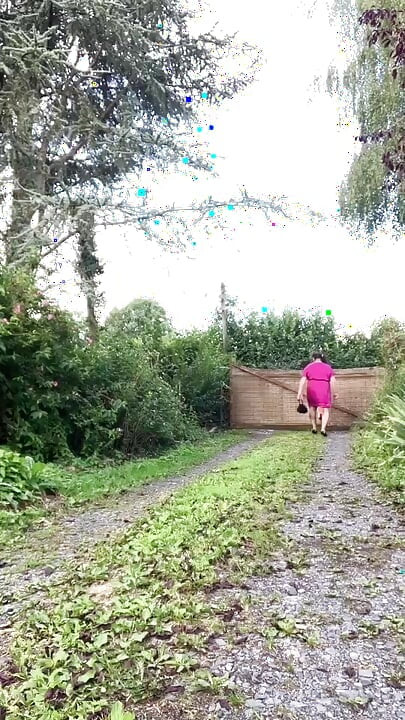In outfit with a new fuchsia dress for an evening