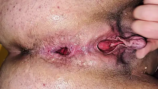 Gaping ass, big clit jerking