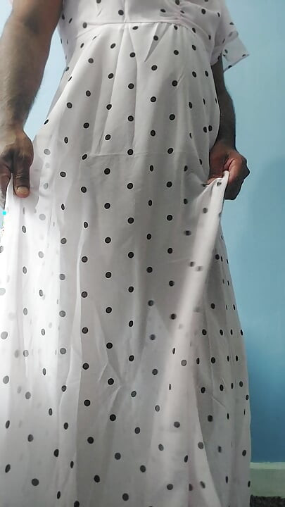 Boy masturbating wearing a Silk Seethrough Wet Pink polka dots Gawun