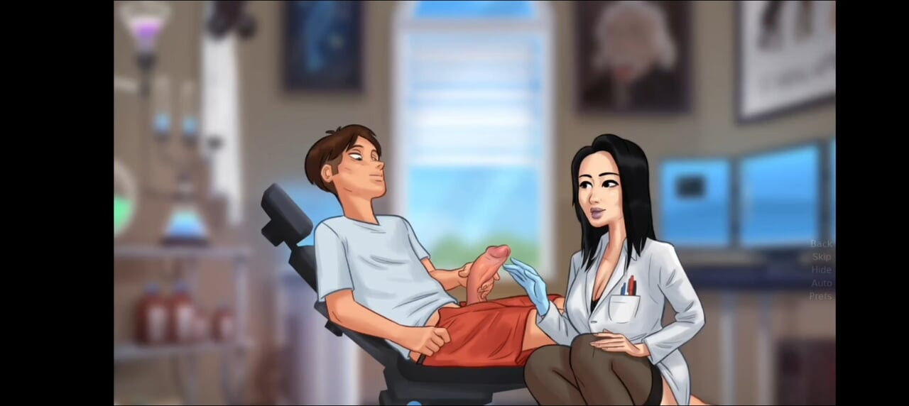 Mlle Okita vérifie à Anon s’il y a des anomalies dans son pantalon - gameplay de la saga de l’heure d’été