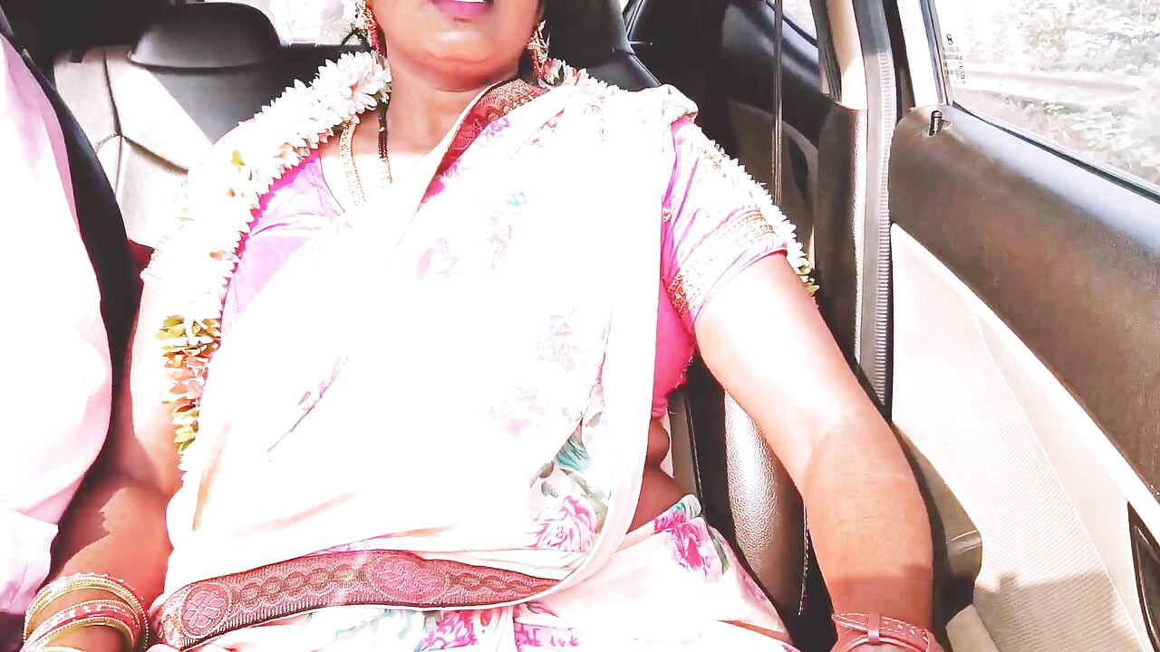 Indian Car Sex Pink Saree Bhabi Try to Fucking with Boy Friend. Telugu Firty Talks.