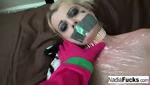 Nadia White is wrapped in plastic and groped