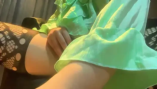 Cute Femboy cum in her green panties