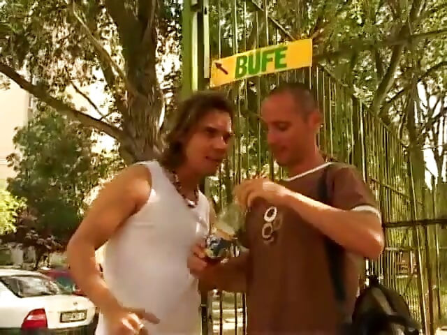 Hunk outside blows guys dong then fucks it hard