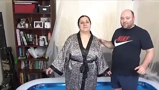 Girl covered in slime.