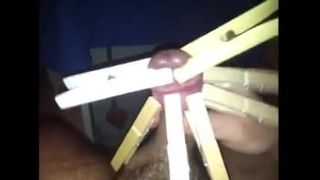 Great cumshot with clothespins