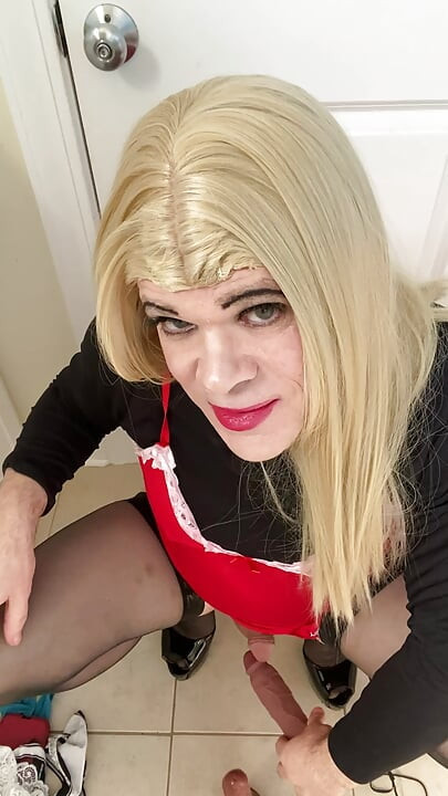 Part 1 Amateur Sissy Crossdresser in lingerie stockings high heels with small dick talks dirty sex talk
