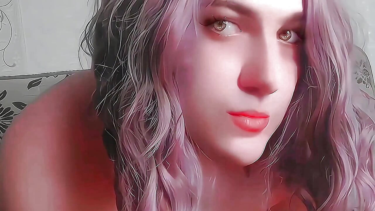 Sissy showing off pastel hair in cute pigtails